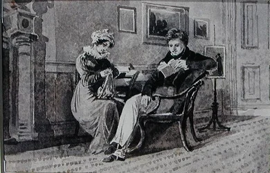 Para w swoim salonie (pióro i tusz do prania na papierze)