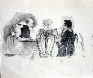 Spotkanie przy stole (pióro i atrament na papierze) (detal z 143433)