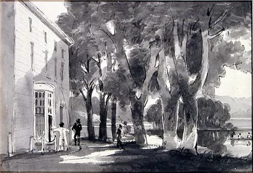 Brathay Hall (pranie piórem i tuszem na papierze)