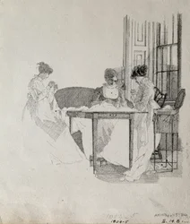 Szycie damskie, 1805 (pióro i tusz na papierze)