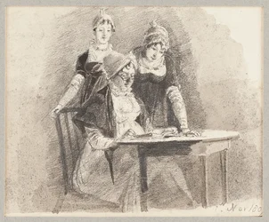 Ширээн дээр гурав, нэг сууж, 1807 (харандаа, цаасан дээр угаах)поли