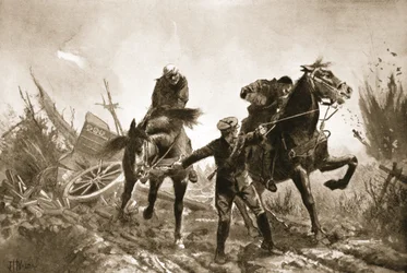 Kierowca Brown wraca z rannymi na koniach z linii ognia