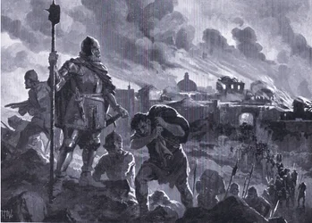 Iwan Czarny podpala Zhabliak 1484, z Historii narodów Hutchinsona (tom 4), opublikowanej przez Hutchinsona, c. 1920 (lito)