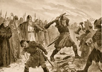 Król Olaf Święty łamiący obraz boga Thora, 1020