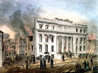 Ruiny Giełdy Kupieckiej Nowy Jork, ryty przez Nathaniela Curriera (1813-88) wyd. J. Disturnell i artysta