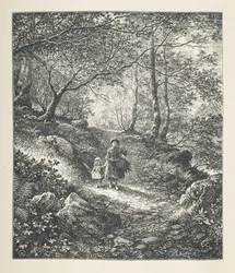 Tablica 26. Spacer po lesie, z „Nature Pictures”, seria trzydziestu oryginalnych ilustracji narysowanych na drewnie przez J.H. Della i rytowanych przez R. Patersona.John Henry Dell