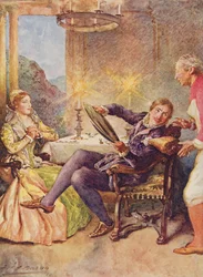 Katharina i Petruchio w Poskromieniu złośnicy z Opowieści dla dzieci z Szekspira Edith Nesbit (1858-1924) wyd. Raphael Tuck & Sons Ltd., Londyn (ilustracja książkowa)