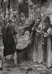 Pogrzeb króla Ethelberta z Kentu, z książki „Kościół anglikański: historia dla ludu”, wydanej ok. 1910 r.
