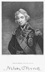 Portret admirała Horatio Nelsona z jego podpisem, wyryty przez Johna Cochrana (1821-65)