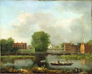 Krajobraz rzeki, prawdopodobnie widok z West End of Rochester Bridge, 1800-10
