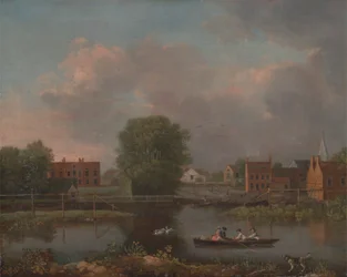 Uma paisagem de rio, possivelmente uma vista do West End de Rochester Bridgepolish