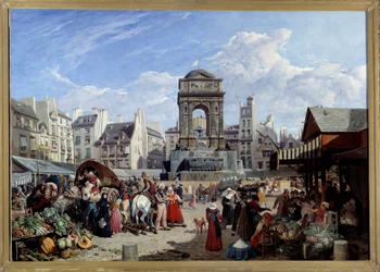 Rynek i Fontanna Niewiniątek w Paryżu Obraz Johna Jamesa Chalon (1778-1854) 1822 nd. 1,06x1,52 m Paryż, Muzeum Carnavalet