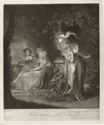 Bohater i Ursula zostają podsłuchani przez Beatrice Beatrice słucha Hero i Ursula (tytuł na obiekcie)