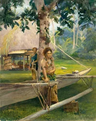Portret Faase, Taupo, czyli Oficjalna Dziewica z zatoki Fagaloa, i Jej Duenny, Samoa, 1891 .