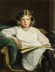 Portret Betty, siedząca w trzech czwartych długości, czytająca książkę