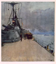 Kwadratowy pokład HMS Queen Elizabeth, od brytyjskich artystów na froncie, kontynuacja frontu zachodniego, 1918