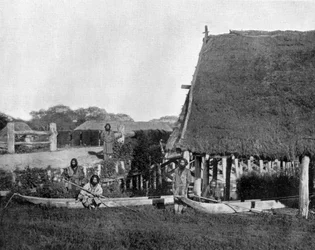 Natuals of Jesso Island w Japonii, tutaj z Aborygenów zdjęcie Johna Lawsona Stoddarda (1850 1931) Traveller and Conferencier Publikacja edukacyjna dla -Chicago (zdjęcie czarno-białe)