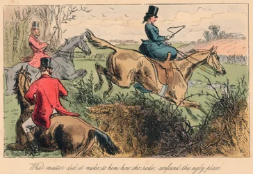 „Jakie znaczenie miało dla niego to, jak jeździła, zmieszaj to brzydkie miejsce”, 1865. Artyści: John Leech, Hablot Knight Browne.