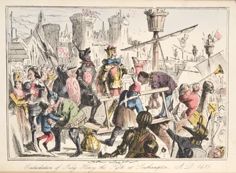 Zaokrętowanie Henryka V. w Southampton, AD 1415, z The Comic History of England, wyd. 1864 (akwaforta ręczna)