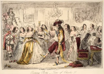 Wieczorne przyjęcie - Czasy Karola II, z The Comic History of England, wyd. 1864 (akwaforta ręczna)