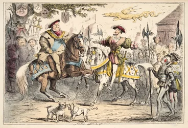Spotkanie Henryka VIII z Franciszkiem I, z The Comic History of England, wyd. 1864 (akwaforta ręczna)