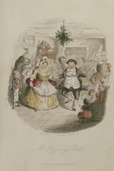 Pan Fezzywigs Ball, ilustracja z Opowieści wigilijnej Karola Dickensa (1812-1870), pub.1843 (ręcznie kolorowana grawerunek)