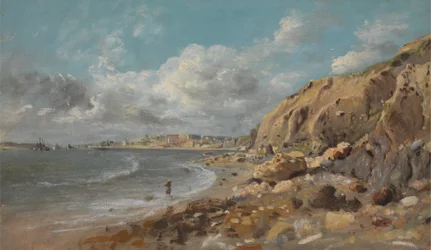 Scena wybrzeża w Cullercoats w pobliżu zatoki Whitley