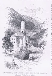 W Welsberg, niedaleko Cadore, patrząc wstecz na Dolomity, z The Magazine of Art 1893, Cassell and Company
