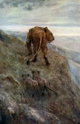 W pogotowiu - Lioness and Cubs, c1878-1910, 1912.