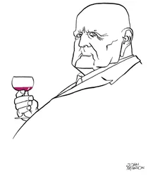 Jean Sibelius jako starzec z kieliszkiem wina
