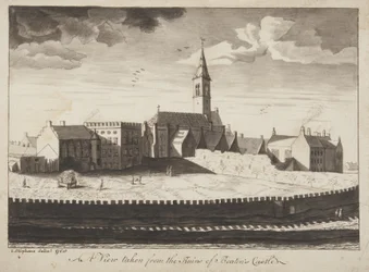 St Andrews Delineated - Widok z ruin zamku Beatons (pióro i pranie na papierze)
