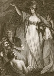 Boadicea nękająca Brytyjczyków, grawerowana przez Sharpa, ilustracja z „Historii Anglii” Davida Hume