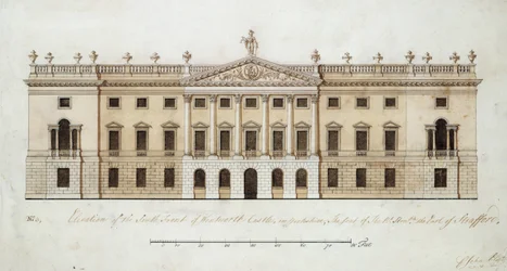 Zamek Wentworth, projekt frontu południowego, ok. 1760 (pióro i atrament oraz akwarela na papierze)