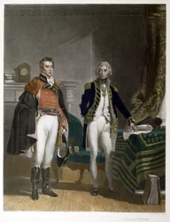 Spotkanie generała dywizji Sir Arthura Wellesleya i wiceadmirała Horatio Nelsona, wrzesień 1805, ryt. Samuel William Reynolds (1794-1872), wyd. przez A.J. Izaak