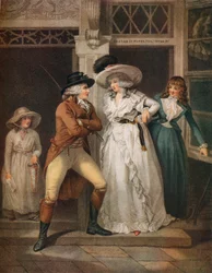 Drzwi tawerny, Laetitia, porzucona przez swego uwodziciela, zostaje wyrzucona na ulicę, 1789