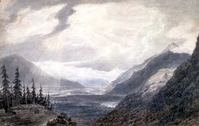 PD.6-1965 Pays de Valais, niedaleko Jeziora Genewskiego, ok. 1776 (indyjski tusz, ołówek i pranie na papierze)