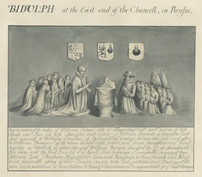 Talerz mosiężny w kościele Biddulph - William Bowyer z Knipersley : rysunek piórkiem i praniem, nd [?XIX wiek] (rysunek)