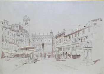 Studium szczegółów na Piazza delle Erbe, Werona, 19 maja 1841 r.