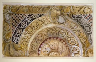 Studium panelu na czcionce baptysterium w Pizie
