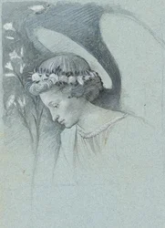 Studium Głowy Anioła Gabriela w „Aniołku zapowiadającym” Filippo Lippiego, 28 czerwca 1870 (grafit, akwarela i kolor ciała na niebieskim papierze tkanym)