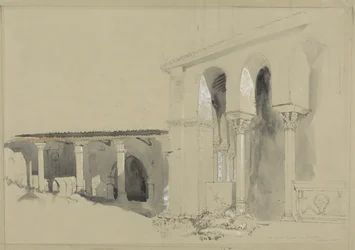 Wielki Plac w Torcello, 1850 (pióro, tusz i lawowanie na graficie z gwaszem na brązowym papierze tkanym)