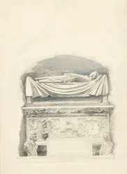 Sarkofag i wizerunek grobowca Cangrande I della Scala, Werona, 21 maja-1 lipca 1869 (grafit, akwarela i kolor ciała na papierze tkanym)
