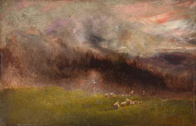 Owce podczas burzy (olej na panelu)