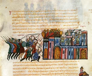 Atak na warownię, miniatura z "Synopsis historyrum", ok. 1126-1150