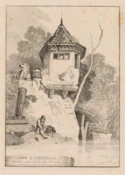 Liber Studiorum; Frontyspis, widok domku ogrodowego nad brzegiem rzeki Yare