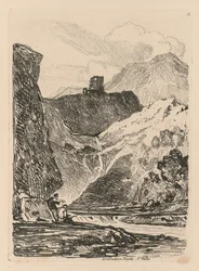 Liber Studiorum: Tablica 12, Zamek Dolbadern, jezioro Llanberris, Północna Walia, 1838.
