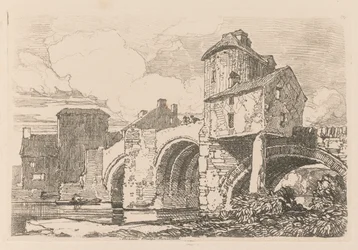Liber Studiorum: Tablica 26, Monnow Bridge, Monmouthshire, 1838.