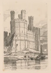 Księga Studiów: Tablica 28, Zamek Caernarvon, Płn. Walia, 1838 r.