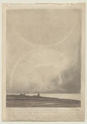 Recto: Efekt Parhelion widziany z latarni morskiej Hunstanton 6 lipca 1816 r.