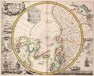 Mapa polarna z kołem podbiegunowym, ok. 1680 r. (kolorowa rycina)